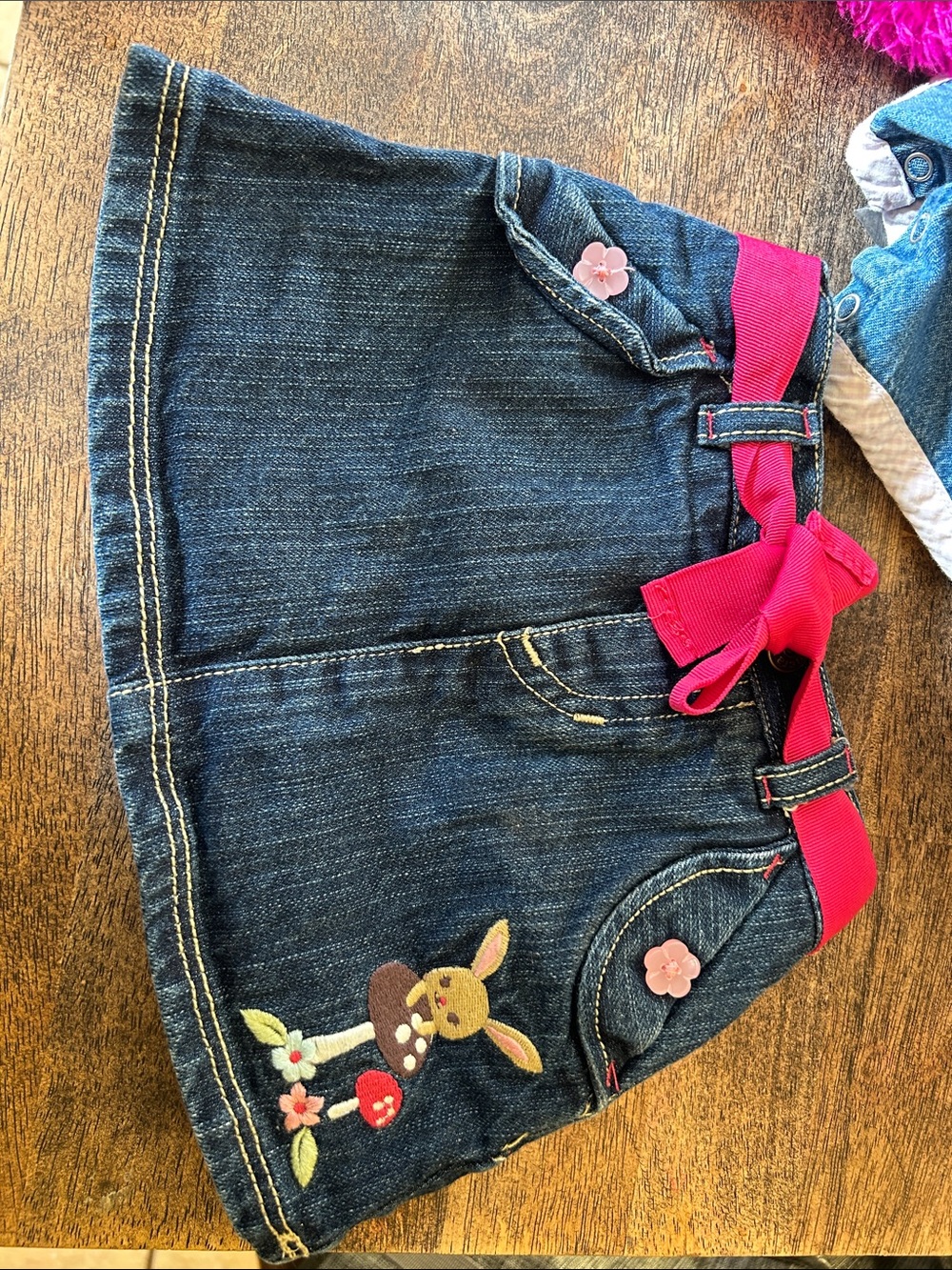 #53 Crazy 8 Dark Blue Denim Skirt with Pink Ribbon
